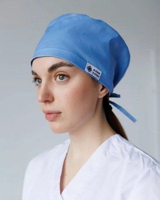 Классическая медицинская шапочка на завязках голубая 1704725975 фото